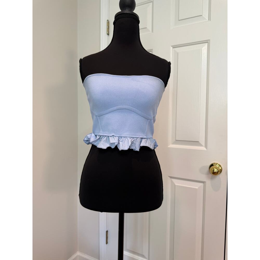 Zara Light Blue Y2K Revive Ruffle Bandeau Crop Top